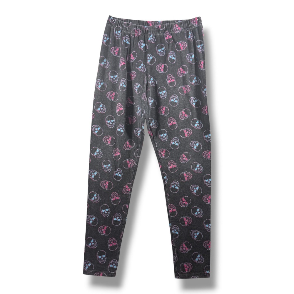 No Boundaries Womens Skull Heart Leggings Black Pink Blue Size M 7-9